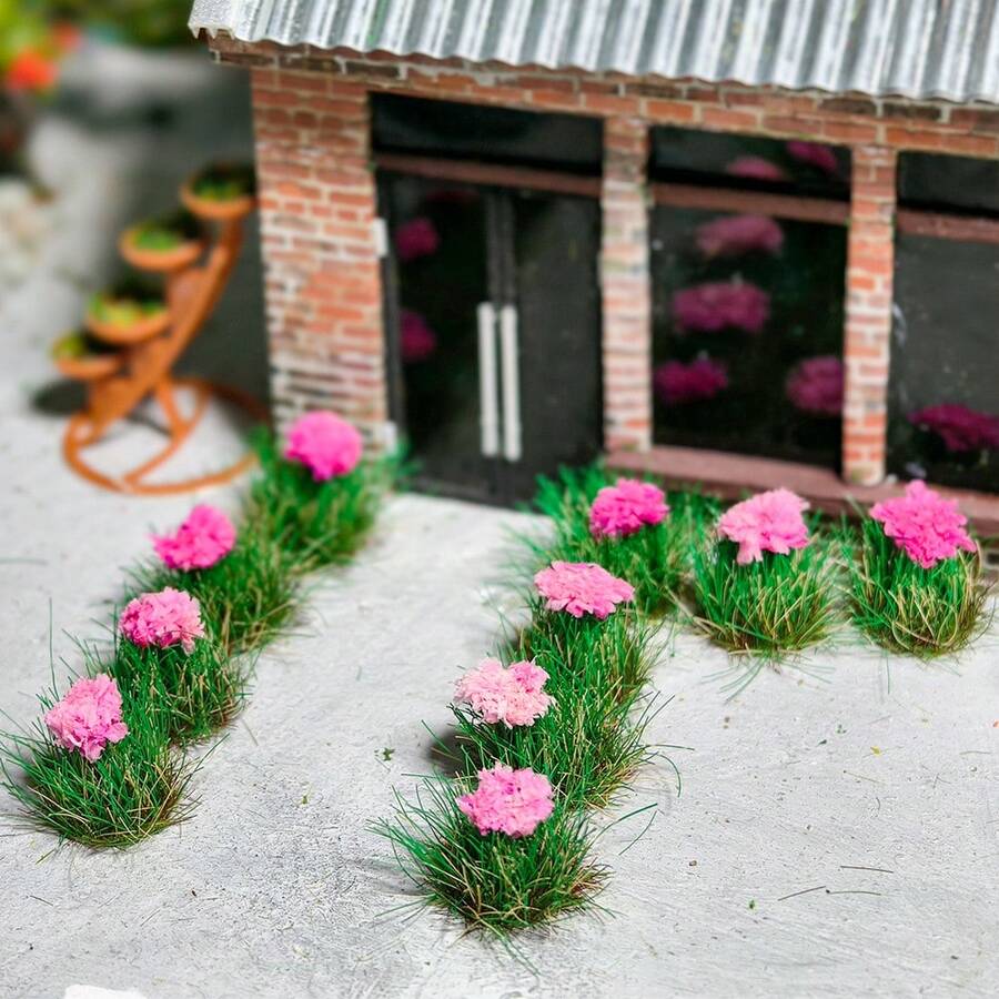 15件/盒 微縮花簇 DIY 景觀模型手工配件，適用於 HO 比例 DIY 景觀/沙盤場景