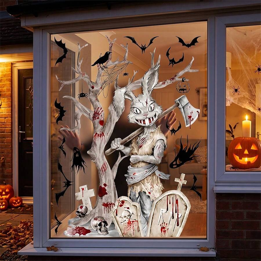 Halloween Window Clings Stickers Spooky Decor Removable Wall Art Decals For Home Party Supplies - Multicolor - View 1