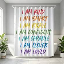 1pc Multi-Size Rainbow Inspirational Text Print Shower Curtain - Suitable For Bathroom Decor, Easy To Clean, Exquisite Home Decor And Practical Home Decor Gift - Comes With 12 Plastic Hooks - Multicolor - View 8