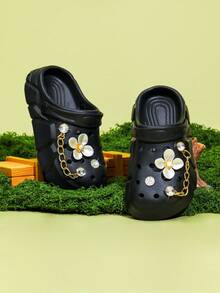 HOEASE Zuecos para niñas, zapatos de jardín, sandalias cómodas y ligeras con diseño calado, diseño floral para primavera y verano - Negro - Ver 3