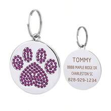 Etiqueta personalizada para mascotas, etiqueta redonda personalizada para mascotas con huella de pata de strass brillante, diseño de doble cara, la parte delantera con una exquisita huella de pata de strass con apariencia destacada, la parte trasera se puede grabar con láser con el nombre de la mascota, dirección, número de teléfono de contacto, material de acero inoxidable resistente al desgaste y sin decoloración, adecuado para gatos y perros, prevención efectiva de la pérdida de mascotas mientras añade decoración - Multicolor - Ver 11