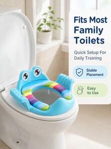 Bear & Frog Shaped Baby Toilet Seat Ring With Anti-Slip Armrests And Soft Cushion, Unisex Baby Home Toilet Training Seat - Multicolor - View 7