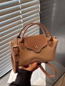 Nuevo bolso de hombro mini con patchwork de color contrastante, bolso bandolera casual minimalista personalizado, bolso de mano pequeño y exquisito con textura - Caqui - Ver 7