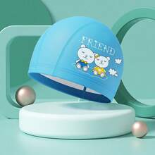 Kids Cartoon Print PU Swim Cap, Colorful Pattern Waterproof Elastic Swimming Hat For Children, Back To School, First Day Of School - Multicolor - View 4
