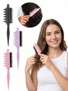 1 Pc Pin Tail Teasing Comb With Nylon Bristles, Anti-Slip & Anti-Static. Creates Fluffy Roots, Unisex Hair Styling Tool For Curls & Updos. - Multicolor - View 4