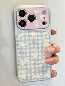 Cute Rabbit Floral Pattern Camera Protection Phone Case Compatible With IPhone 17 Pro Max 17 Pro 17 16 15 14 Pro Max 14 15 16 17 Matte Aesthetic Rabbit Flower Bow Plaid Pattern Shockproof Matte Leather Texture Back Cover - Checkered Bow Bunny - View 4