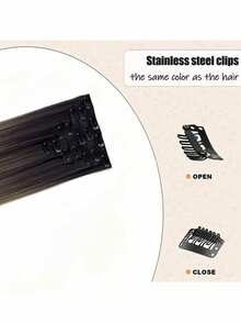 7 piezas 16 clips extensiones de cabello de fibra resistente al calor con degradado natural largo y liso en color negro para mujeres - Multicolor - Ver 6