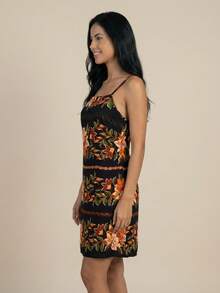 Short Dress With Zipper In The Back, Printed Summer Design. - Coffee - View 2