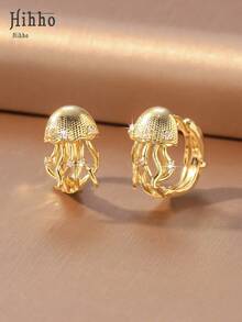Hihho 1 Pair Beach Vacation Style Micro-Inlaid Zirconia Jellyfish Earrings, High-End Niche Design Women's Earrings, Unique Beautiful Versatile Earrings Suitable For Beach Outings, Daily Wear, Holiday Gift For Friends - Jellyfish Earrings - View 7
