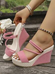 Matte Suede Material, Matte Texture, Skin-Flattering And Brightening, Strong Vintage Vibe, Wide Toe Box With Open Toe + Double Thin Ankle Straps, Paired With Metal Sliding Adjustment Buckle, Can Be Freely Tightened To Fit Different Foot Widths. - Pink - View 2
