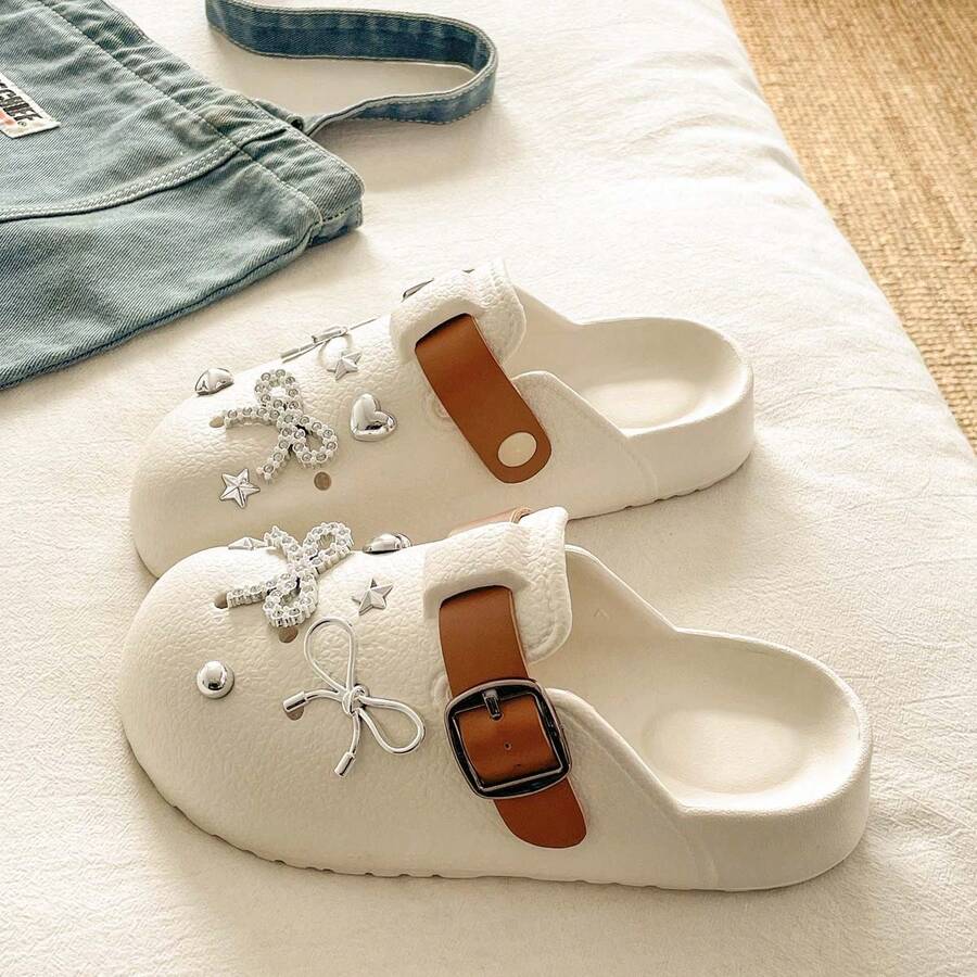 Sandalias tipo zueco de mujer estilo vintage INS de verano, EVA perforada, sin cordones, casuales y cómodas, para playa, jardín y uso versátil al aire libre - Blanco - Ver 1