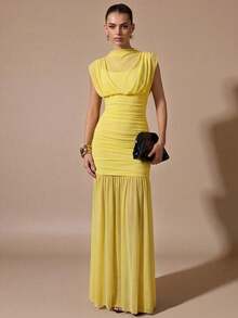 decuado para citas románticas, fiestas, eventos formales, vestidos de dama de honor, vestido de verano para mujer, vestido para té, Año Nuevo, Día de San Valentín, vestido mini de cumpleaños - Amarillo - Ver 1