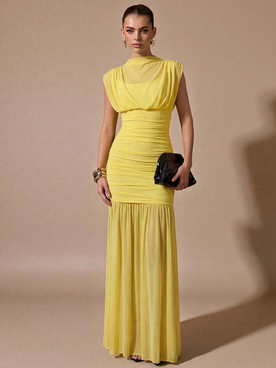 decuado para citas románticas, fiestas, eventos formales, vestidos de dama de honor, vestido de verano para mujer, vestido para té, Año Nuevo, Día de San Valentín, vestido mini de cumpleaños - Amarillo - Ver 1