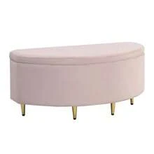 Upholstered Bench With Storage, Upholstered Bench With Velvet Storage Box, Footstool With Metal Legs, Suitable For Hallway, Living Room, Bedroom, 90 X 40 X 42 Cm - 粉色 - 查看 5