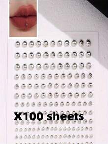 1pc Y2K Sexy Body Jewelry Stickers, Faux Nose Rings, Eyebrow Rings, Lip Rings And Brow Stickers, Rhinestone Face Decor Stickers, Suitable For Parties And Music Festivals, Temporary Tattoo-Style Body Jewelry Stickers, Eye Makeup,Concert Look,Face Gems - Silver - View 16