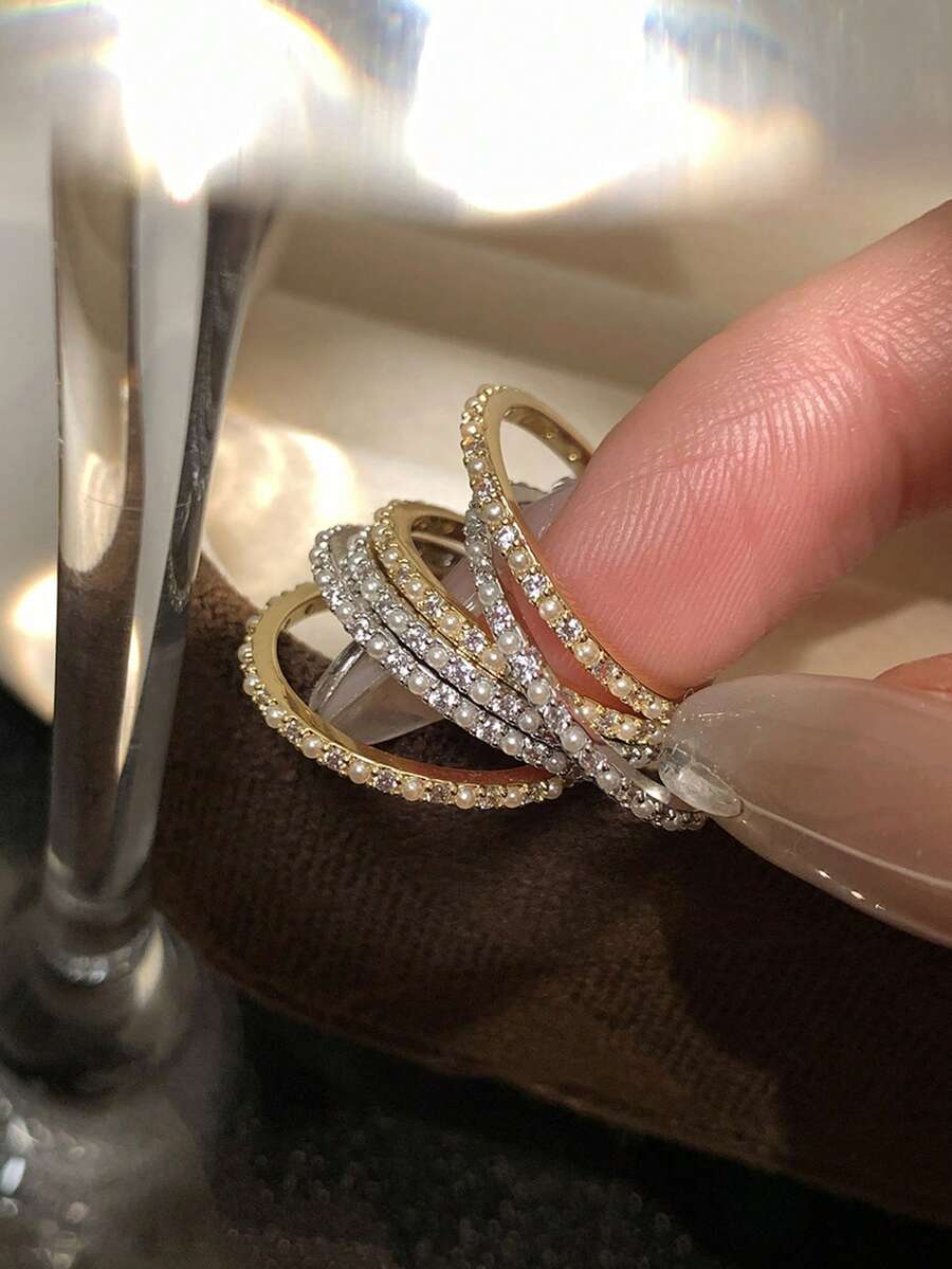 1件精緻可疊戴銅製仿珍珠戒指，極簡優雅女款日常珠寶，適合婚禮、約會、派對、生日聖誕禮物