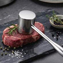 專業廚房肉類敲肉錘，防鏽金屬頭，省力嫩化工具，適用於燒烤、居家烹飪、餐廳餐點準備，讓肉質更鮮嫩多汁，平整面可用於將牛排、雞肉、豬肉排壓平，附掛孔設計 - 查看 1