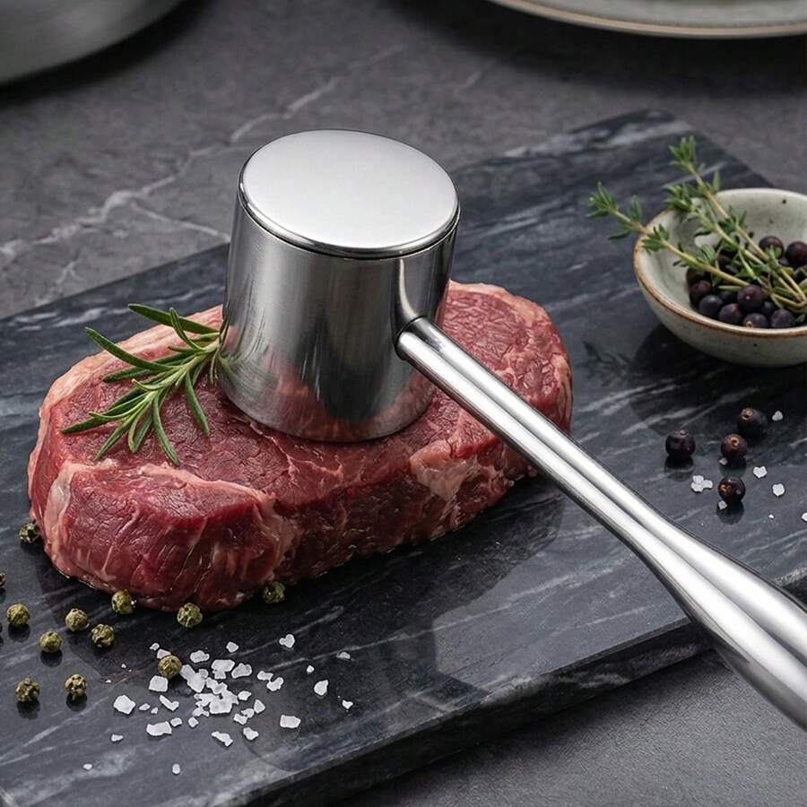 專業廚房肉類敲肉錘,防鏽金屬頭,省力嫩化工具,適用於燒烤、居家烹飪、餐廳餐點準備,讓肉質更鮮嫩多汁,平整面可用於將牛排、雞肉、豬肉排壓平,附掛孔設計 - 查看 1