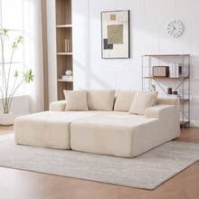 Modular Compression Sofa In Chenille Fabric, Filled With 30D High-Resilience Foam. Easy To Move And Featuring A Non-Slip Base, It Is Ideal For Living Rooms And Other Spaces. Beige - 象牙白 - 查看 10