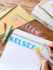 Custom A2 Size Colorful Letter Acrylic Ruler, Personalized Name, 15cm Long, Suitable For Stationery Enthusiasts, Fashionable Ruler For Birthday, Office Use, Daily Tasks And Students - Multicolor - View 8