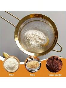 1 pièce Passoire fine en acier inoxydable doré, facile à ranger, tamis à farine et cuillère passoire à huile, cuillère de filtration alimentaire, pour frire les aliments, les pâtes, les nouilles, les vermicelles, gadget de cuisine, convient pour la filtration de farine/huile dans la cuisine de la maison - Doré - Voir 8