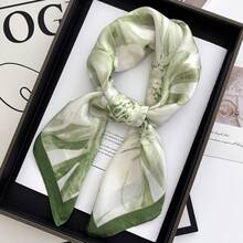 1pc Faux Silk Printed Square Scarf Headband Hair Tie Fashion Multi-Functional Small Neck Scarf Suitable For Daily Use - Green - View 4