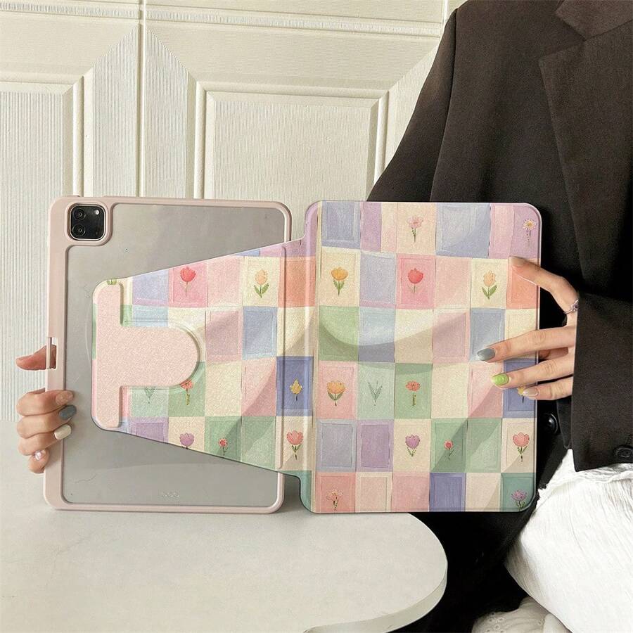 1件 360°可旋轉平板保護殼,多角度視角書本式支架,相容 iPad A16 2025、Galaxy Tab S9 FE/S8 Plus/S7/S10、Pad、Matepad、Pad、Honor Pad、Xiaoxin Pad - 彩色 - 查看 1