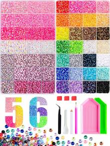 2Box Resin Rhinestones Kit Multi-Color Mixed Size Round Crystal Nail Gems With Wax Picker Pen, Tweezers, Rhinestone Tray Tools For Nail Art, Tumblers, Clothing, Scrapbooking & DIY Crafts - Multicolor - View 1