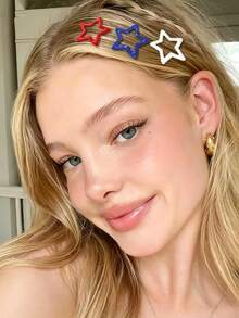 Women's "July 4th" Patriotic Theme Red White Blue Hollow Star Hair Clip - Y2K Style Glossy Non-Slip Hair Accessory, Secure And Damage-Free, Suitable For Independence Day, Memorial Day, Parades, Barbecues, Pool Parties And Daily Wear; Cute American Flag Color Hair Clip, Suitable For All Hair Types.,Claw Clips - Multicolor - View 3