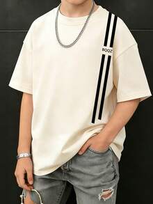 [巴西限定]1件印花套頭短袖T恤，學生幼童服飾，兒童夏季上衣 - 杏色 - 查看 3