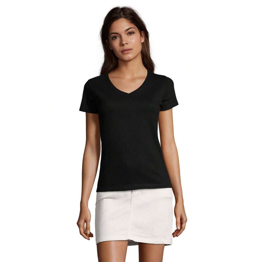 SOLS Womens/Ladies Imperial V Neck T-Shirt - Deep Black - View 1