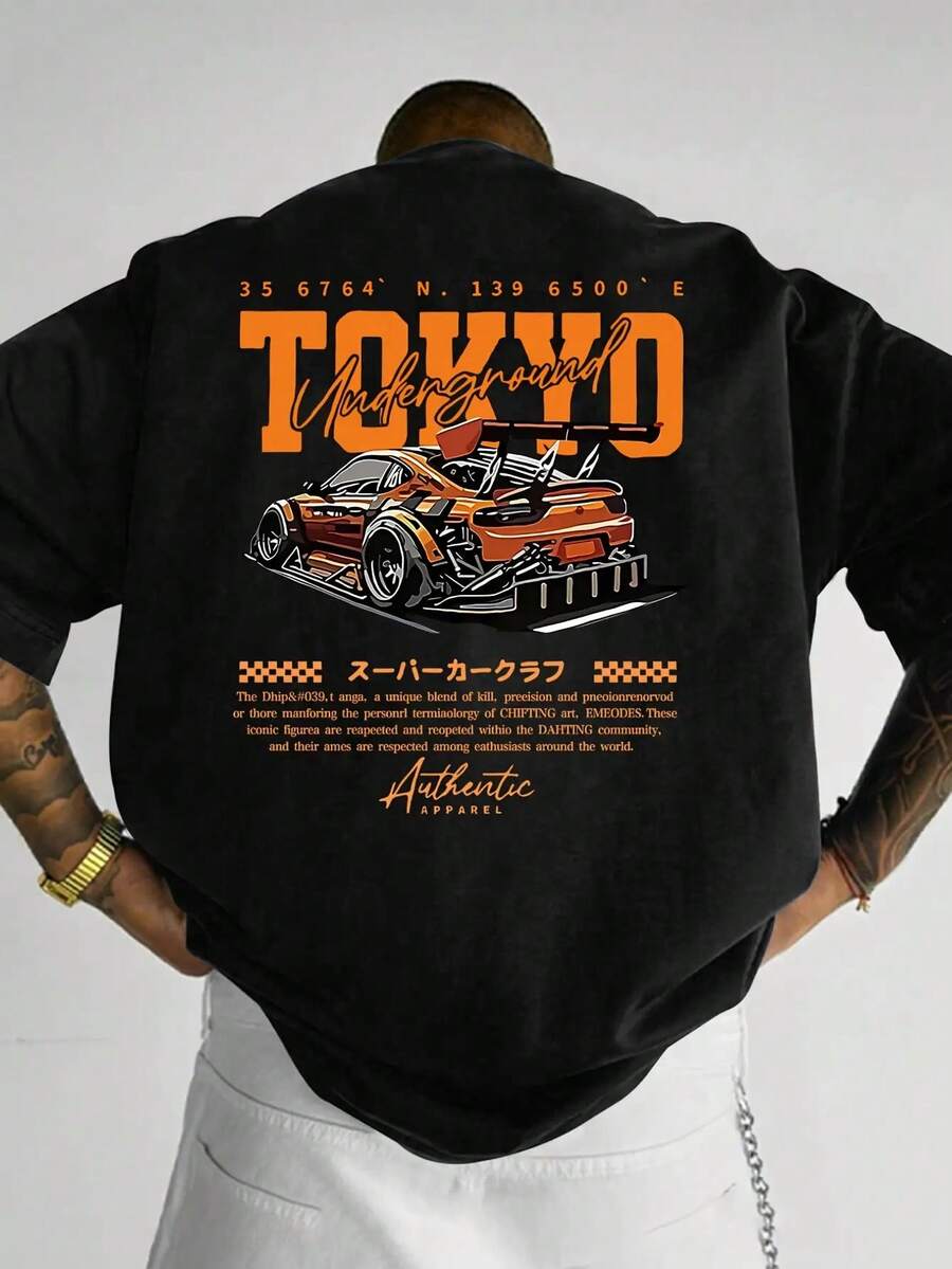 Men's Short Sleeve T Shirt,Features Sporty Prints And English Patterns,Modern Casual Round-Neck Top,Very Suitable For Spring And Summer Wear. - 黑色 - 查看 1