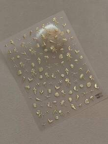 1張金屬金色美甲貼紙，3D浮雕海洋生物與貝殼設計，優雅海洋風美甲飾品 - 彩色 - 查看 7