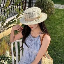 Crochet Straw Dome Hat With PU Leather Band And Gold Buckle, Women's Summer Beach Sun Hat - Multicolor - View 9