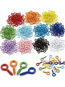200入 金屬 10*5mm 琺瑯塗層眼針螺紋鉤 DIY 手作五金配件，適用鑰匙圈吊飾、墜飾與珠寶製作 - 金屬烤漆羊眼釘 - 查看 1