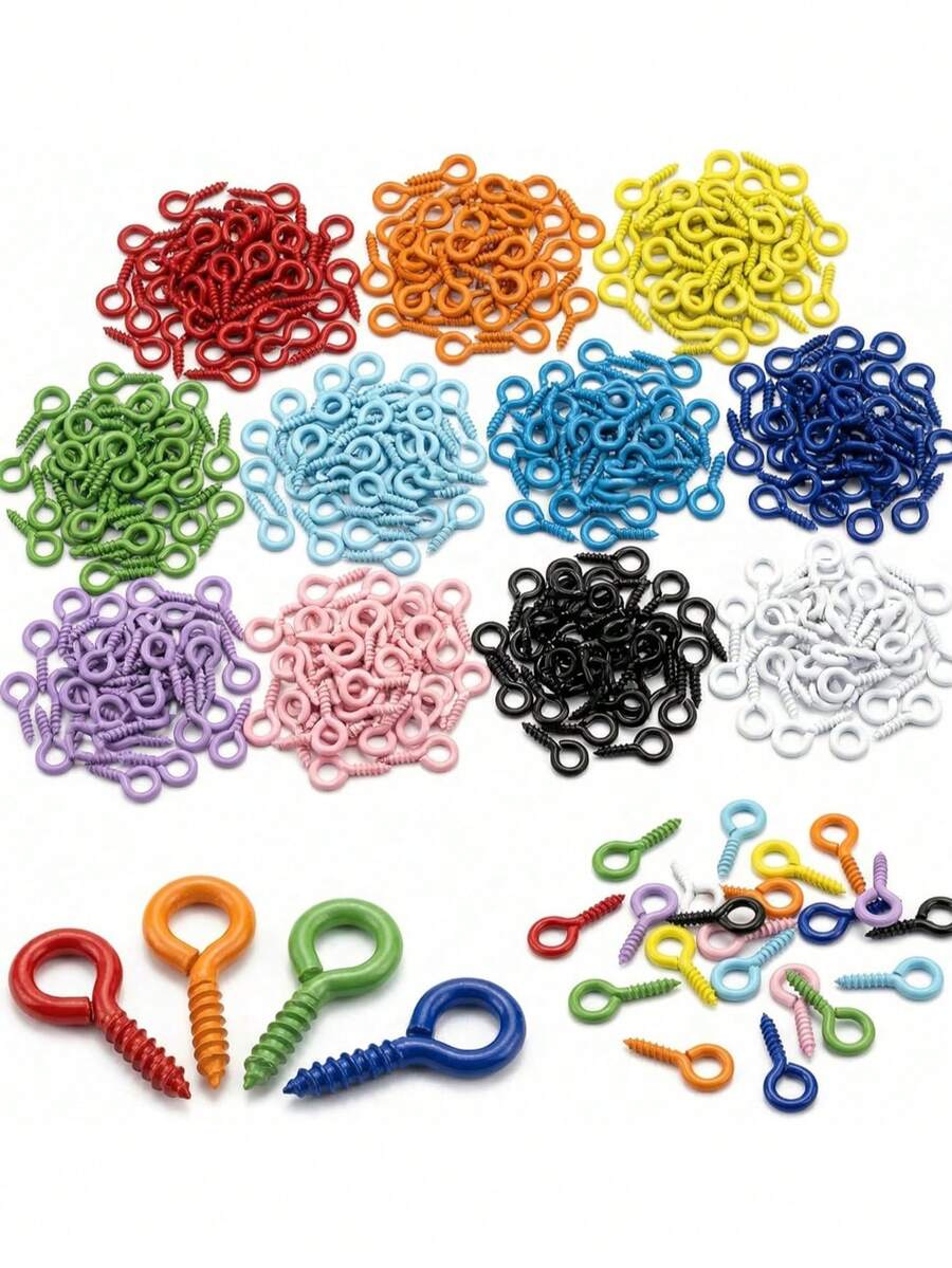 200入 金屬 10*5mm 琺瑯塗層眼針螺紋鉤 DIY 手作五金配件,適用鑰匙圈吊飾、墜飾與珠寶製作 - 金屬烤漆羊眼釘 - 查看 1