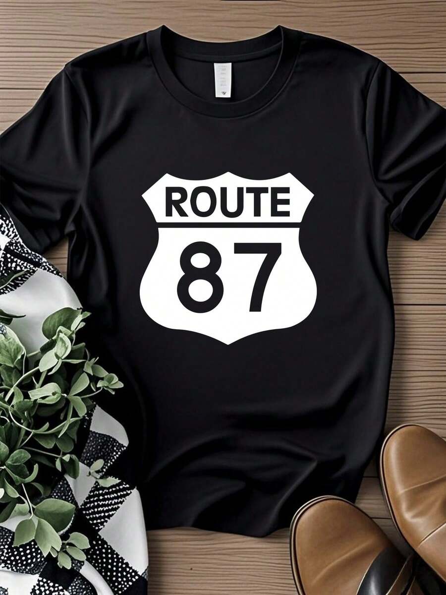 Women's Printed T-Shirt Route 87 Sign Shirt Highway 87 Sign T-Shirt - Black - View 1