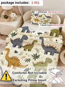 2PCS Set Perlengkapan Tidur Dinosaurus Kartun Boho untuk Anak Perempuan, Bayi, dan Balita, 1 Sarung Bantal, Cocok untuk Semua Musim, Dengan Penutup Resleting (Tanpa Isian), 100% Poliester - MultiWarna - View 5