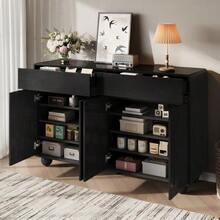 Living Room Sideboard With Curved Doors, Modern Storage Cabinet Made Of Particleboard And MDF, Round Metal Feet - 黑色 - 查看 4
