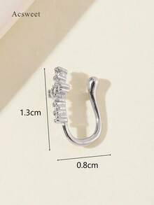 1pc Rhinestone Cross Decor Nose Clip, No Piercing Required, Gold/Silver Copper Material, Popular Style Fake Piercing Nose Ring Body Jewelry, Unisex Gift - Silver - View 3