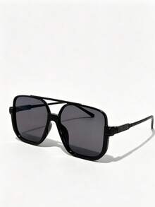 1PC Vintage Double Bridge Aviator Fashion Glasses, Unisex Versatile Photo-Worthy Accessory - Black - View 8