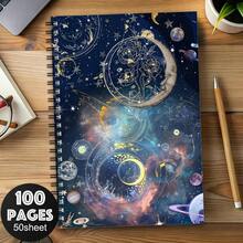 A Dark Blue And Golden Celestial Spiral Notebook Featuring An Astronomical Log With Spiral Binding. It Boasts An Elegant Galactic Design Suitable For Women, Educators, And Astronomers. This Notebook Is Perfect For Travel, School, Or A Home Office - A - View 6