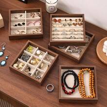 1 Stück Mehrfach-Fach Walnussfarben Vintage Minimalistisches Massivholz Samt Quadratisches Schmuckaufbewahrungs-Tablett, Ring & Ohrring Organizer, Schmuckdisplay-Tablett, geeignet für Schminktisch-Aufbewahrung, Schmuckladen-Display, Schlafzimmer-Schreibtisch-Dekoration, Geschenkverpackung - Verschiedenfarbig - Übersicht 8