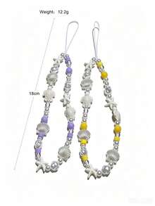 Cadena de teléfono con colgante de estilo de vida del océano de verano, con estrella de mar, tortuga marina, perla falsa, concha marina y flor de cuentas de arcilla suave, accesorio de viaje y vacaciones - Multicolor - Ver 10