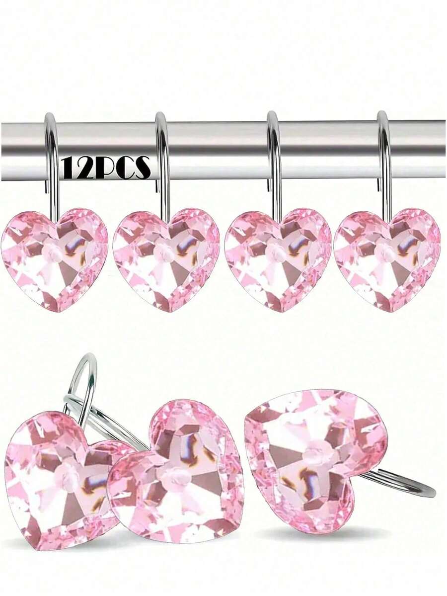 Heart-Shaped Shower Curtain Hook Set, Rust-Resistant And Durable, With Beautifully Designed Rings, Made Of High-Quality Stainless Steel. An Ideal Choice For Bathroom Essentials. - Multicolor - View 1