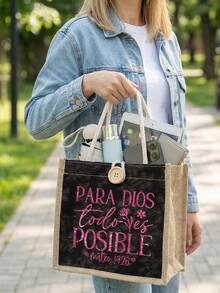 Sac fourre-tout en lin thème temps, motif cœur & floral, sac de courses à double poignée, sac fourre-tout grande capacité, sac fourre-tout décontracté, sac de rangement, sac à lunch pour la rentrée scolaire, sac de rangement pour le déjeuner, convient pour les déplacements, l'école et les courses, pratique pour une utilisation en extérieur, meilleur choix pour les cadeaux pour les amis et la famille, cadeaux pour les enseignants, vacances, cadeaux d'anniversaire, cadeaux commémoratifs, sac cadeau pour les croyants en Jésus - Multicolore - Voir 8