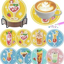 8pcs/Set Diamond Painting Coaster Set With Cup Pattern Coasters (With Stand) - DIY Diamond Art Craft Kit For Home Decor, Beginner Diamond Kit Craft Supplies, Faux Diamond Art Craft Supplies Gift - Cup Pattern - View 3
