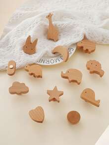 1Set Cute Wooden Animal Furniture Knobs, Natural Wood Cabinet Drawer Pull Handles With Mounting Screws, Woodland & Crawl Animal Design, Decorative Hardware For Kids Room, Nursery, Bedroom, Kitchen, Wardrobe And Cupboard - 1 Set - View 2