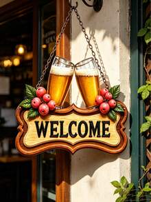 1個 2D金屬標誌，印有「Cheers To Beer」設計(11.81英吋)，鄉村風酒館牆面裝飾。適合玄關、門廊、花園和迎賓牆。適用於男士私人空間、庭院和其他空間。是家居裝飾和啤酒愛好者的趣味禮物。 - 酒杯WL - 查看 7