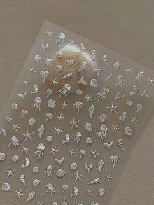 1片金屬銀色美甲貼紙，3D浮雕海洋生物與貝殼設計，優雅海洋風美甲裝飾貼紙 - 彩色 - 查看 5